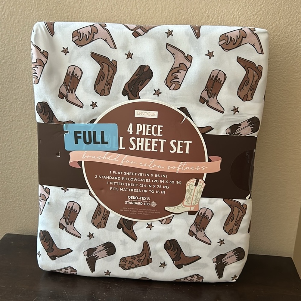 Envogue sheet Set Western Themed Cowboy Boots Print Full Size New
